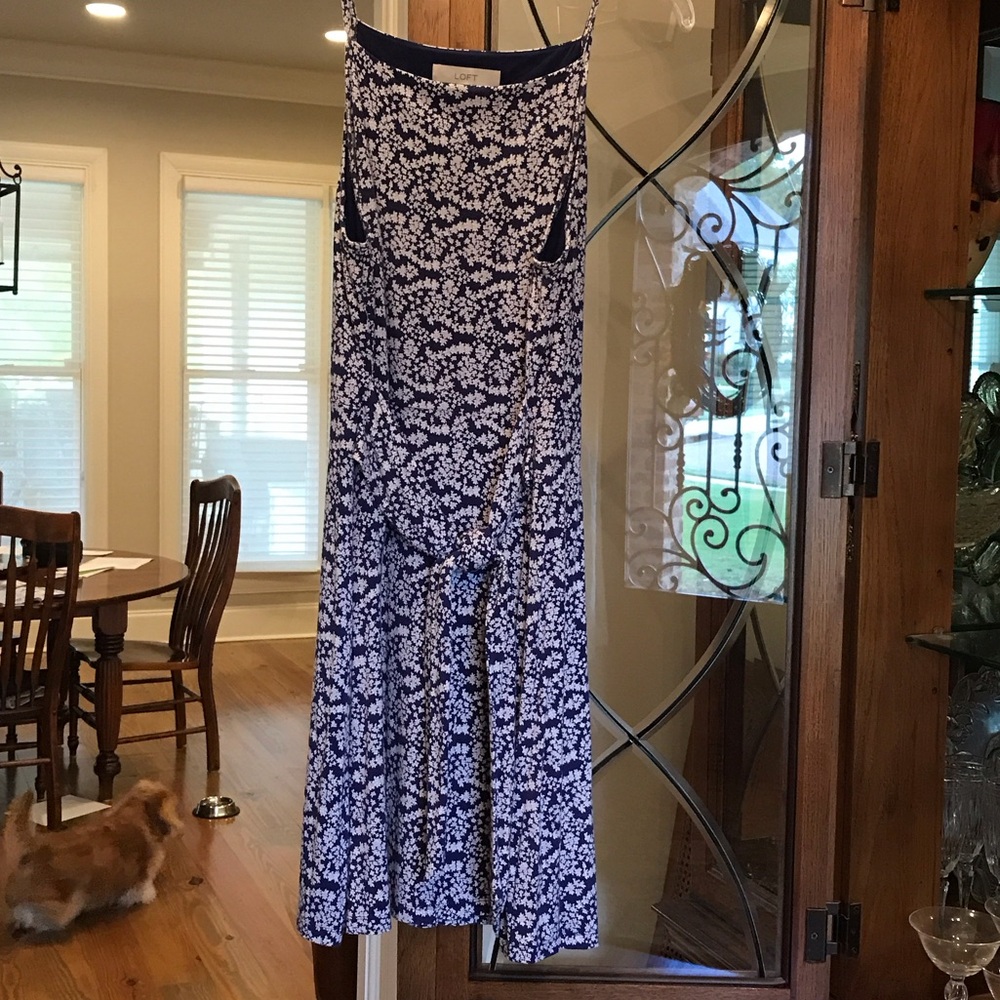 LOFT Navy and White Floral Dress
